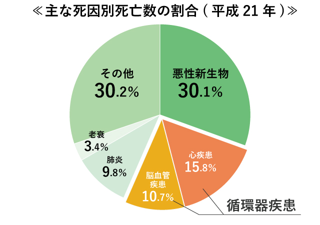 主な死因別死亡数の割合(平成21年)